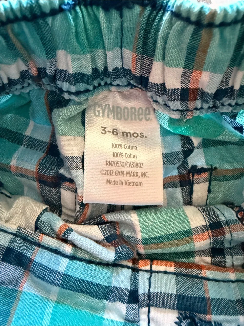 Gymboree Baby Boy Plaid Shorts Size 3-6 Months Blue Aqua Orange Cotton Summer
